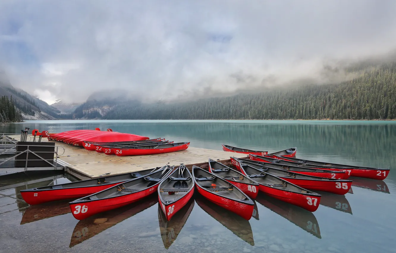 Photo wallpaper Alberta, Lake Louise, Canada, Red Canoes