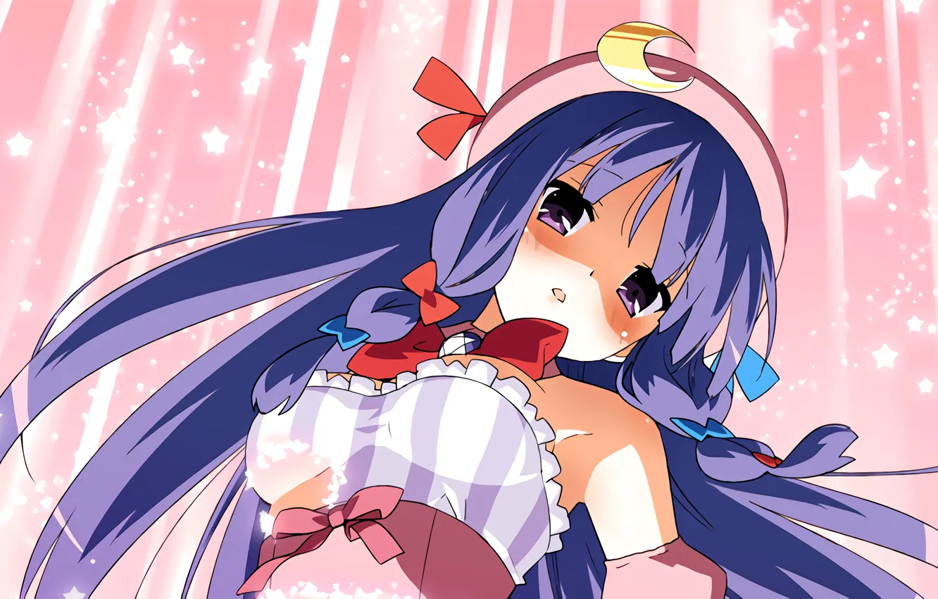 Photo wallpaper girl, sexy, cleavage, blouse, long hair, boobs, anime, beautiful