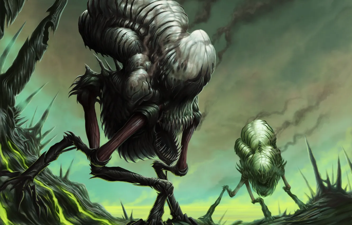 Photo wallpaper rocks, smoke, monster, art, mouth, fangs, acid