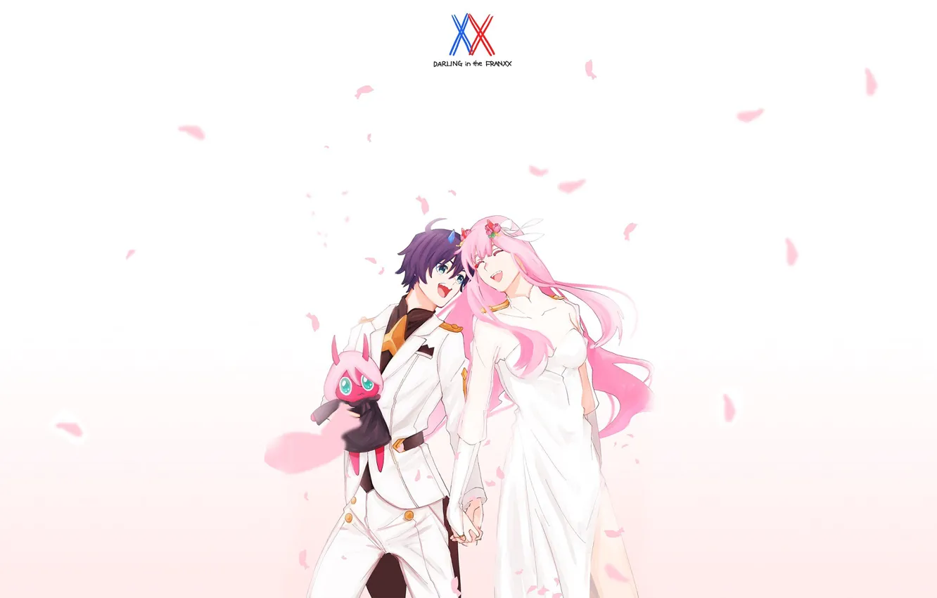 Photo wallpaper petals, pair, two, Darling In The Frankxx, Cute in France