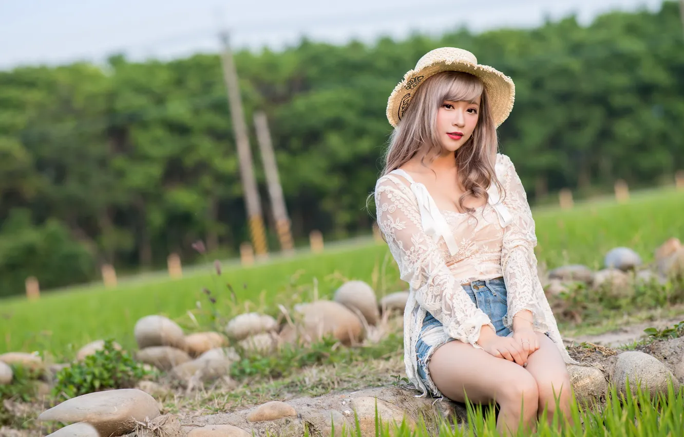 Photo wallpaper girl, hat, Asian