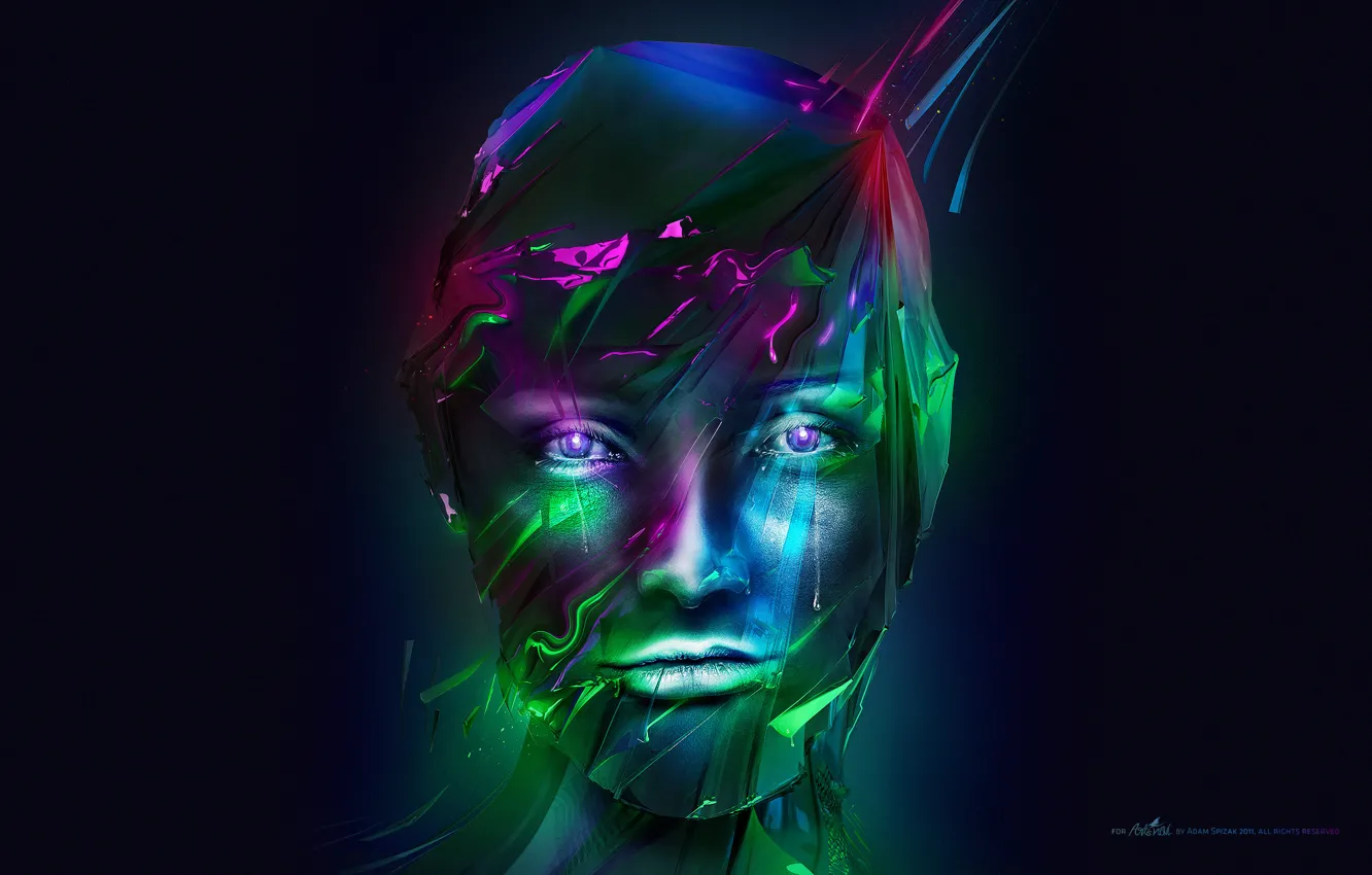 Photo wallpaper look, girl, abstraction, face, paint