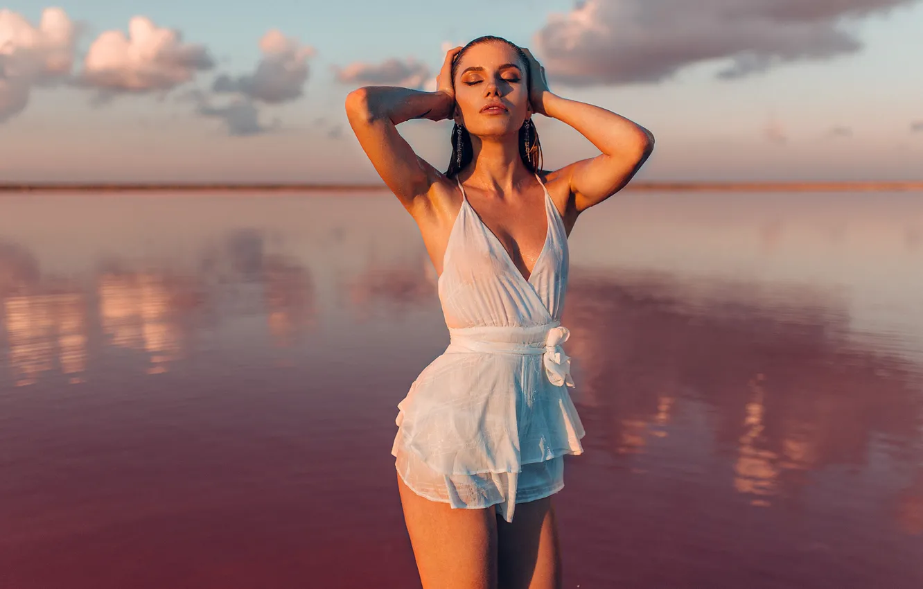 Photo wallpaper water, girl, pose, lake, Eugene Freyer