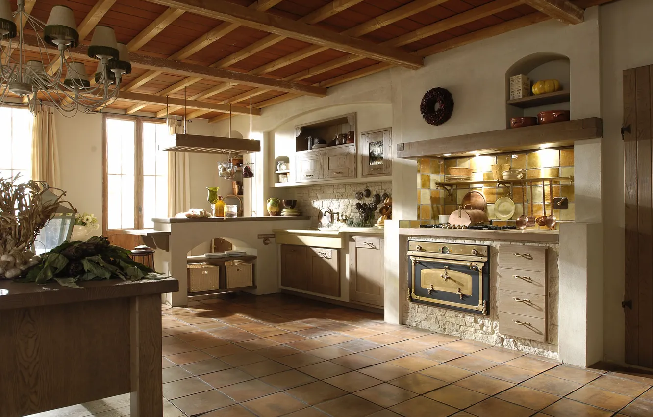 Photo wallpaper interior, kitchen, oven, Stile Country