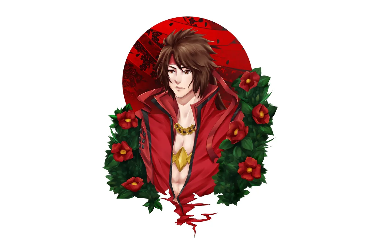 Photo wallpaper flowers, guy, Camellia, Sengoku Basara, The Era Of Unrest