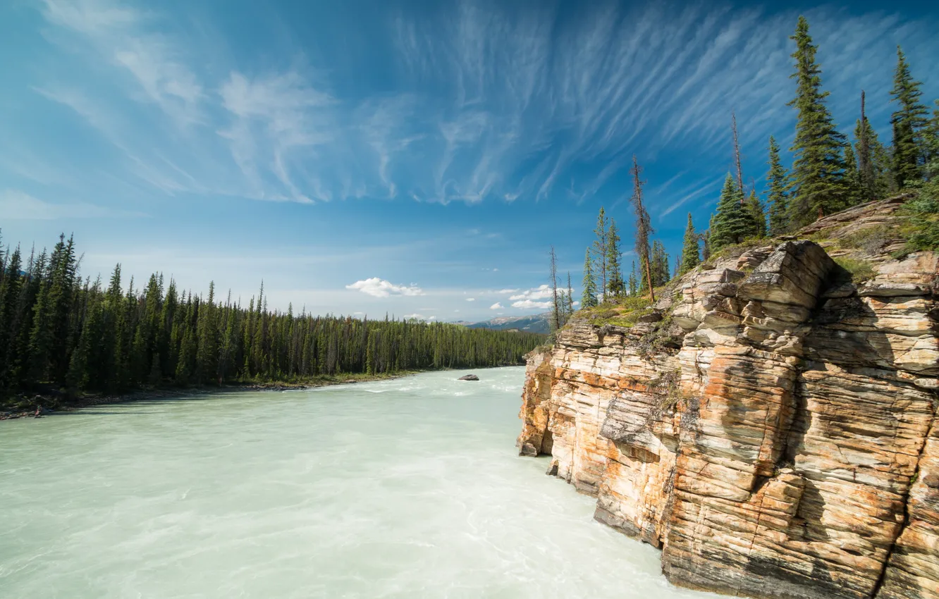 Photo wallpaper forest, rock, river, Canada, Albert, Alberta, Canada, Bow River
