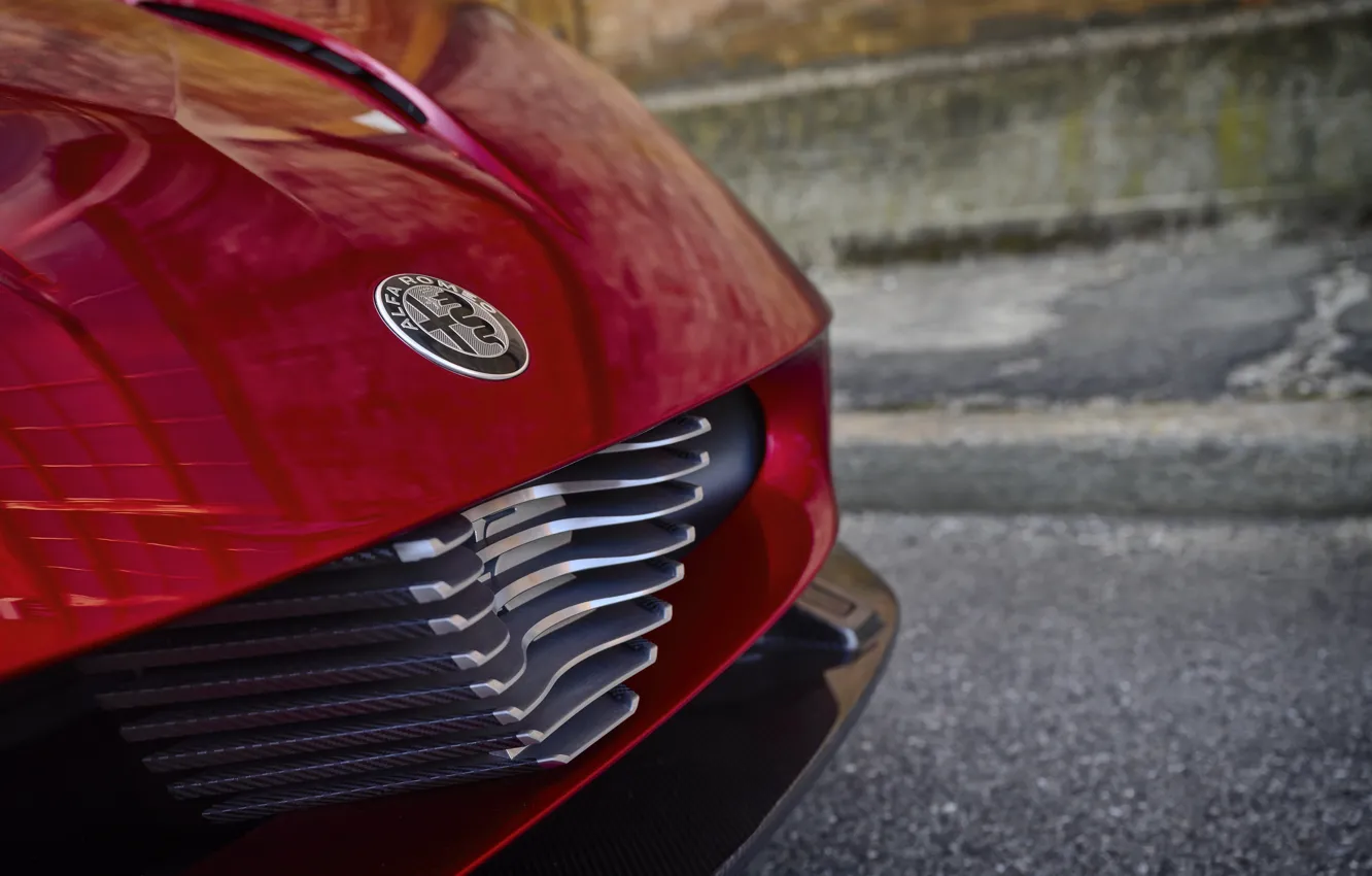Photo wallpaper Alfa Romeo, logo, close-up, 2023, Alfa Romeo 33 Stradale, 33 Road