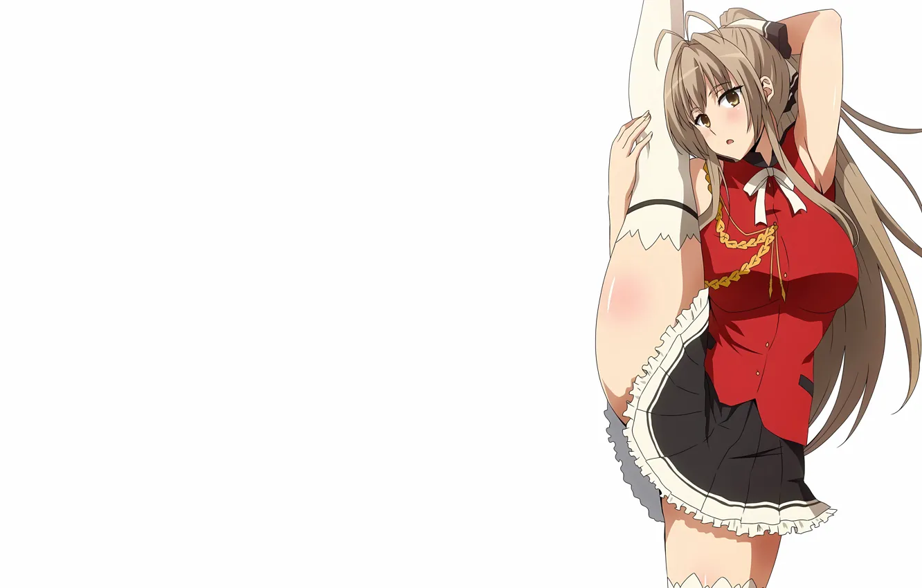 Photo wallpaper girl, sexy, school uniform, thighhighs, long hair, brown hair, anime, beautiful