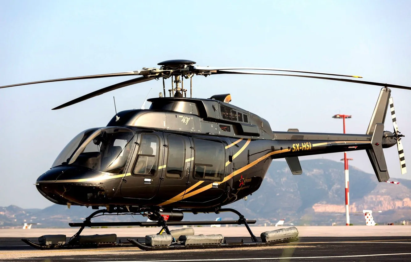 Photo wallpaper aviation, black, helicopter, black, helicopter, at the site