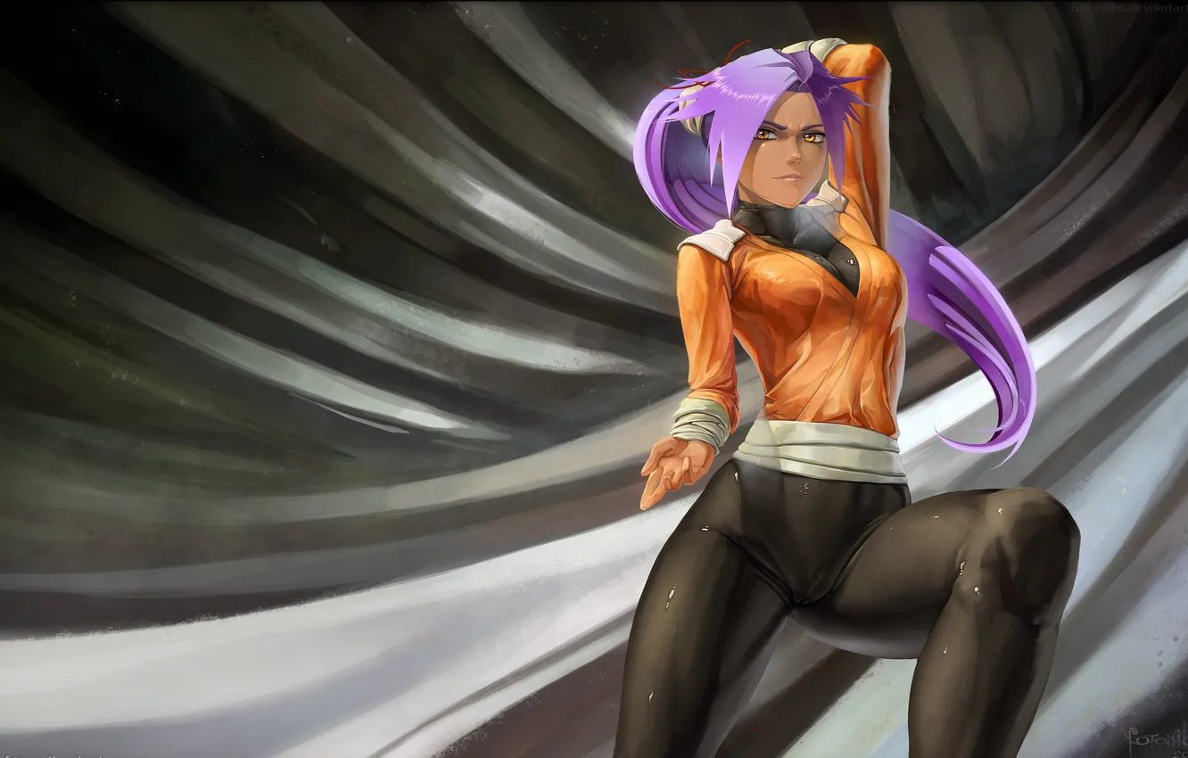 Photo wallpaper look, girl, smile, Bleach, Bleach, gesture, art, shihouin yoruichi