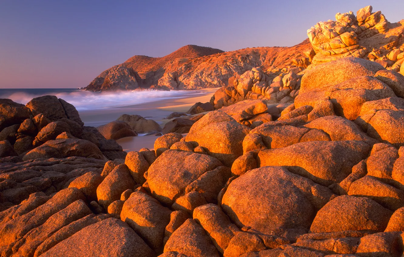 Photo wallpaper sea, the sky, sunset, stones, Mexico