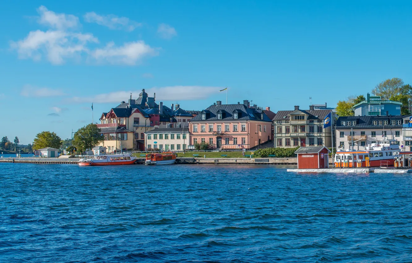 Photo wallpaper water, the city, photo, coast, Sweden, Stockholm, Vaxholm