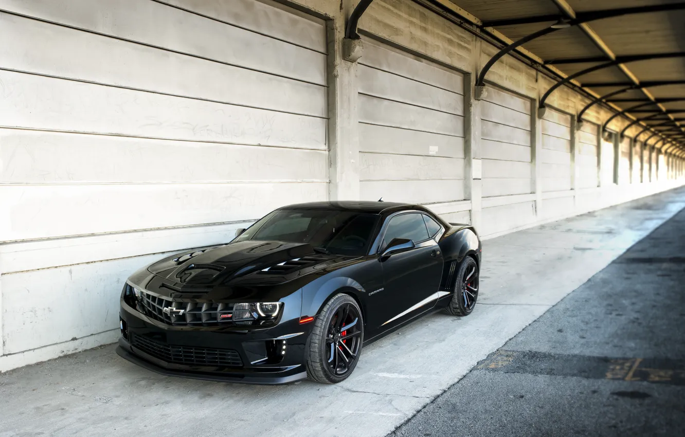 Photo wallpaper wall, black, wall, Chevrolet, black, chevrolet, camaro ss, Camaro