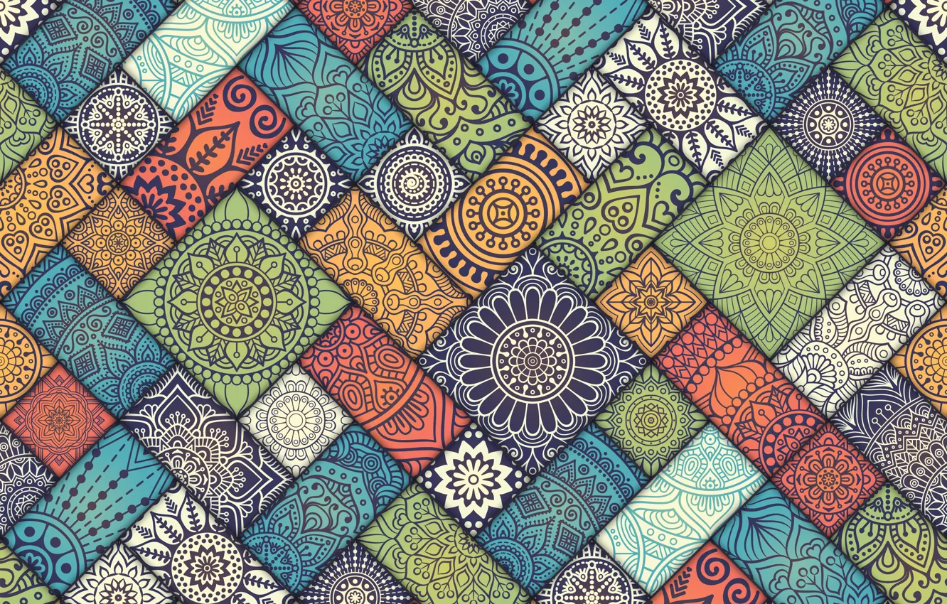 Photo wallpaper Colorful, pattern, Vintage, tiles, floral, diagonal