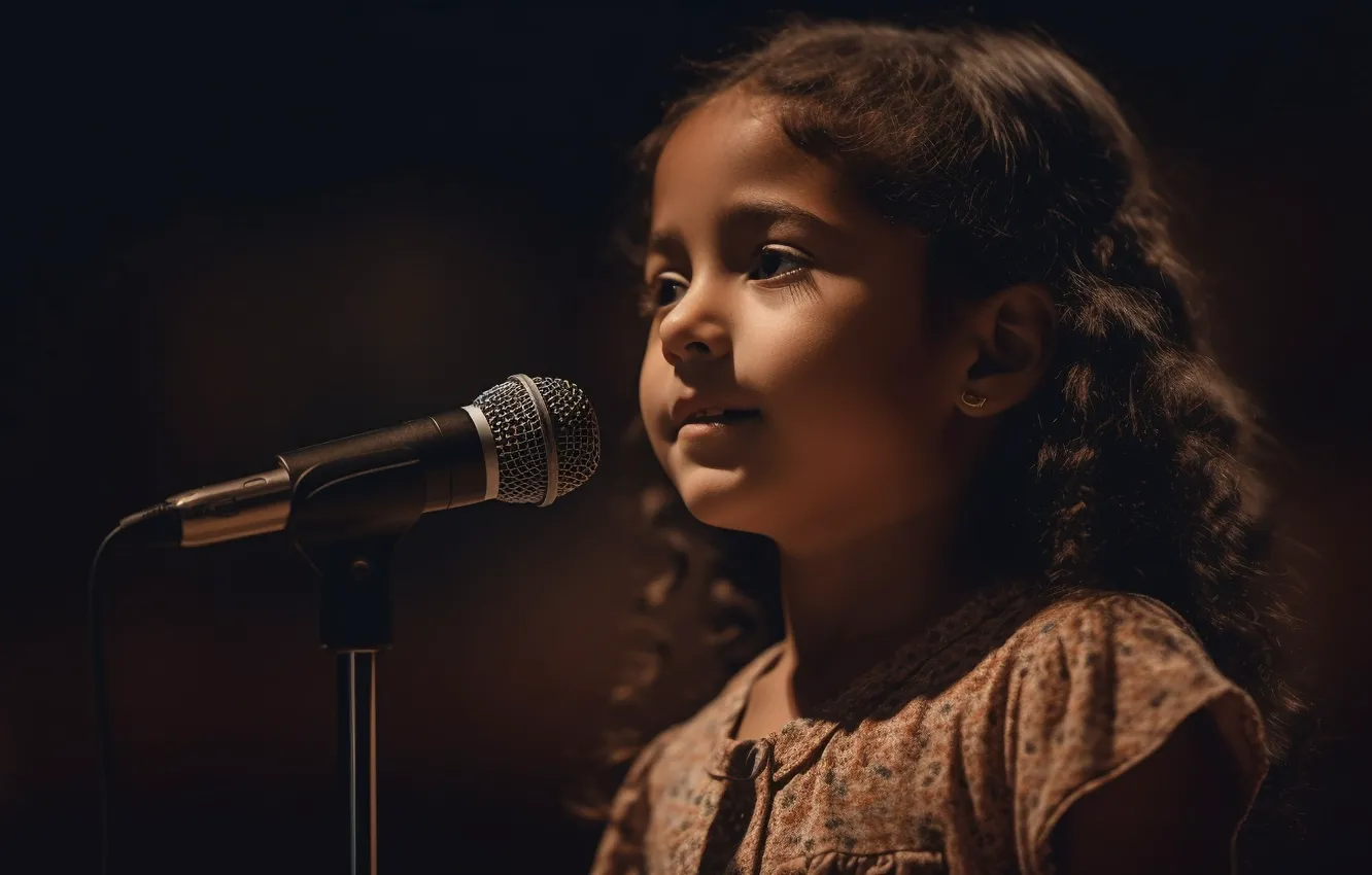 Photo wallpaper music, girl, microphone, singer, singing, AI art, The Art of Artificial Intelligence, neural network