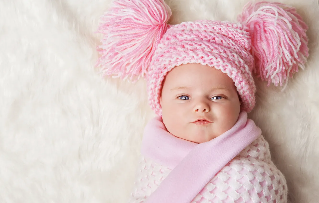 Photo wallpaper hat, child, baby, blanket, Winter, baby, child, baby