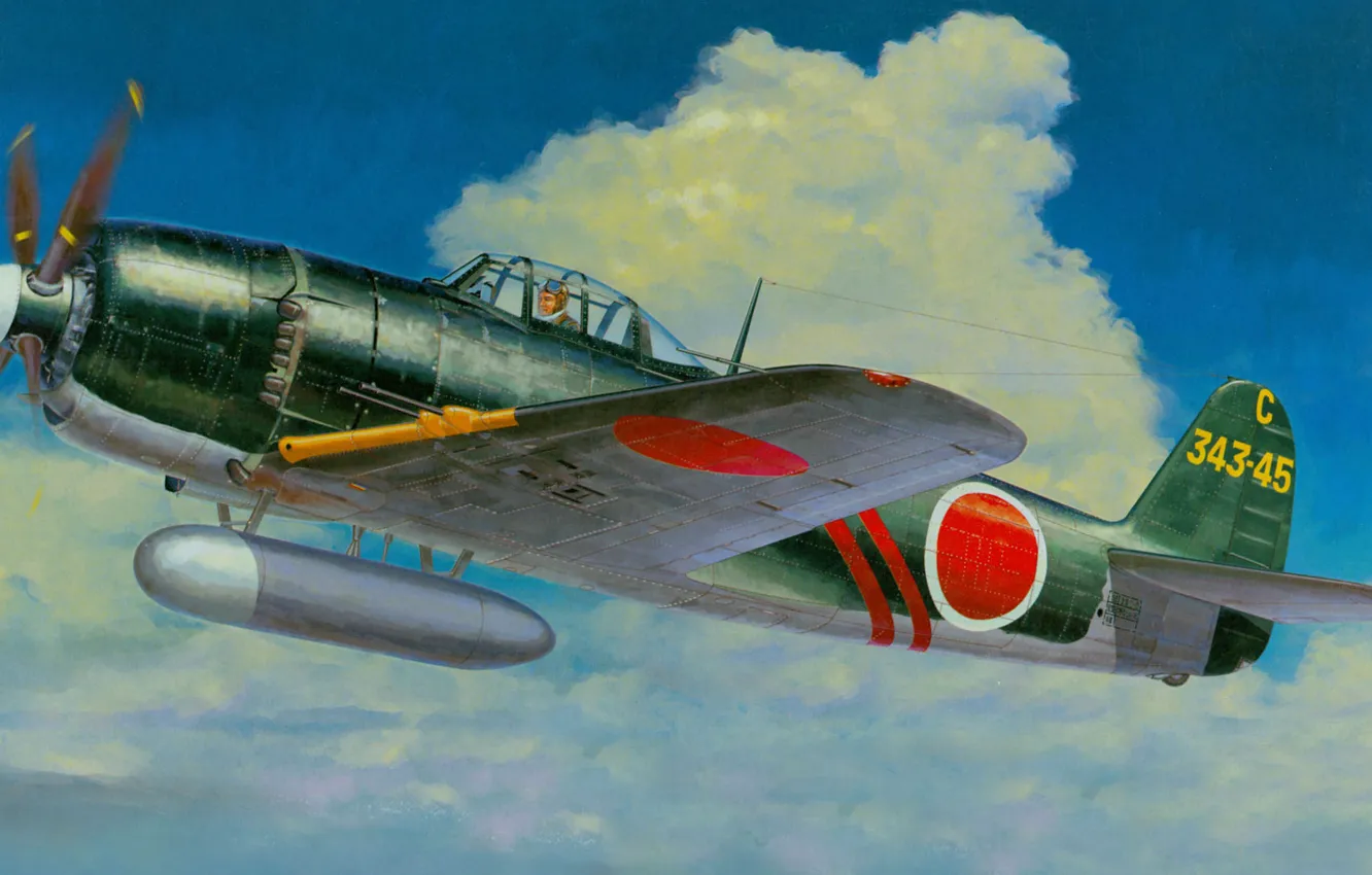 Photo wallpaper figure, George, marine fighter-interceptor "Siden", single-seat fighter of all-metal construction, Purple lightning, Kawanishi N1K-J Shiden, …