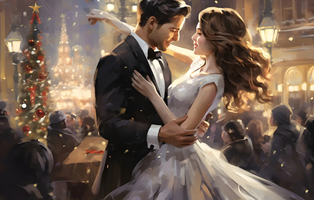 Photo wallpaper girl, smile, people, tree, new year, home, dress, Christmas