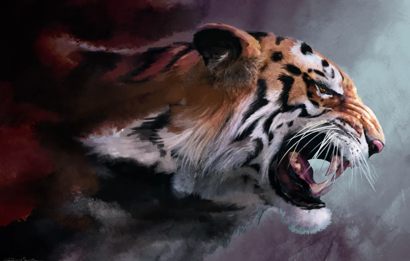 Photo wallpaper cat, tiger, rendering, figure, rage, fangs