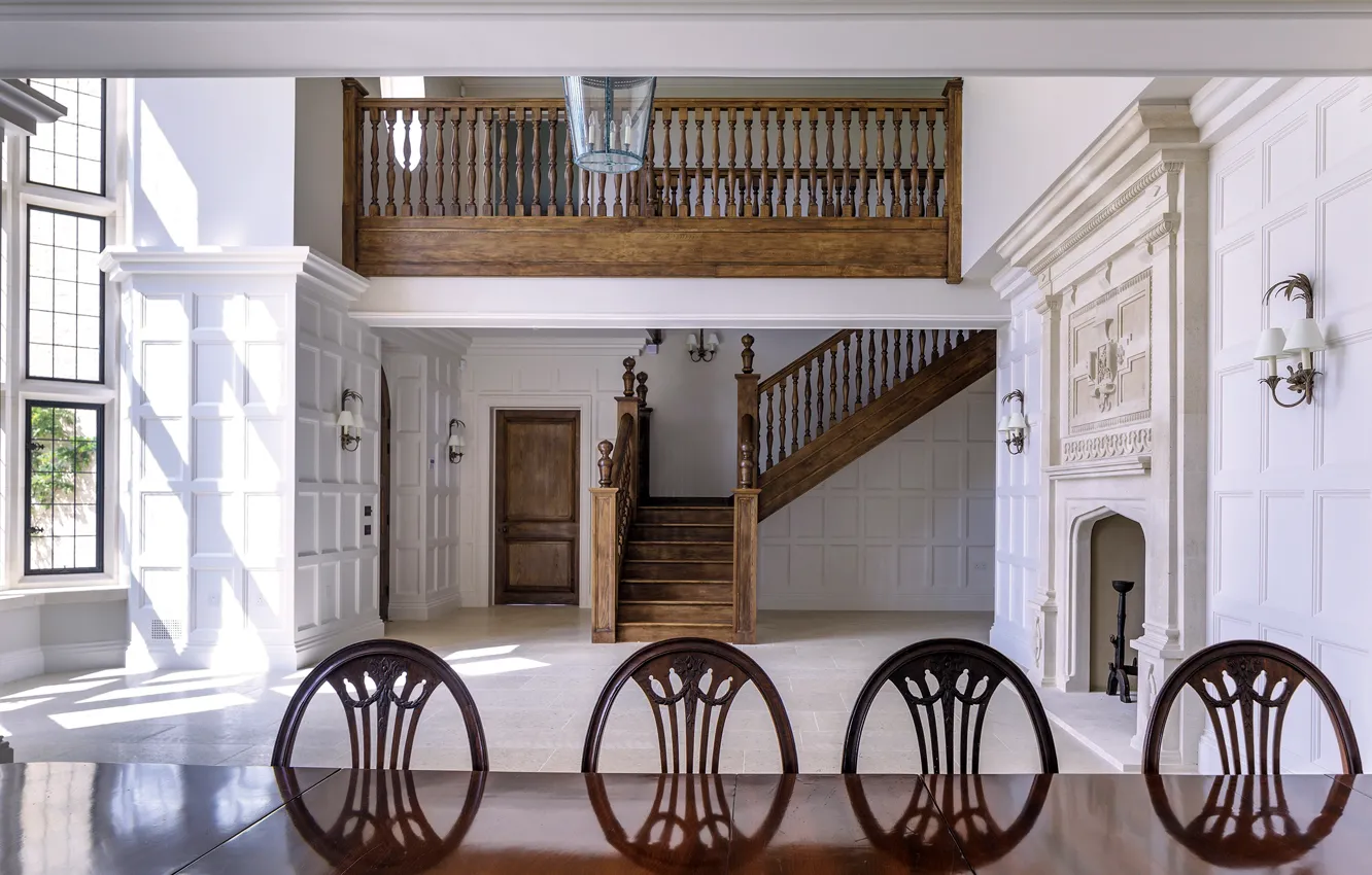 Photo wallpaper Villa, interior, fireplace, hall, dining room, the lobby