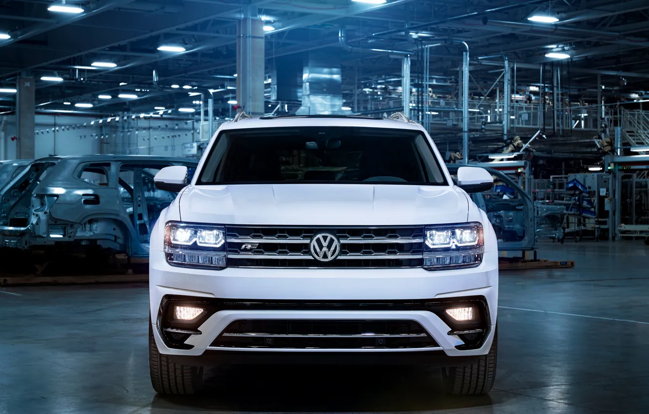 Photo wallpaper white, Volkswagen, front view, 2018, Atlas, R-Line