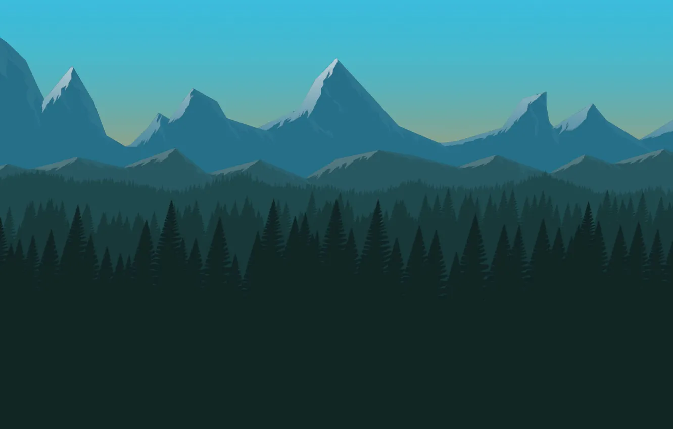 Photo wallpaper forest, landscape, mountains, hills, minimalism, forest, art, mountains