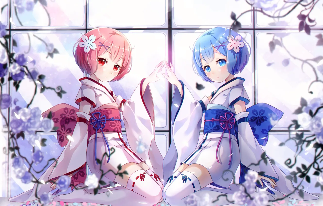 Photo wallpaper children, the demon, anime, art, sisters, Ram, Rem, Re: Zero kara hajime chip isek or …