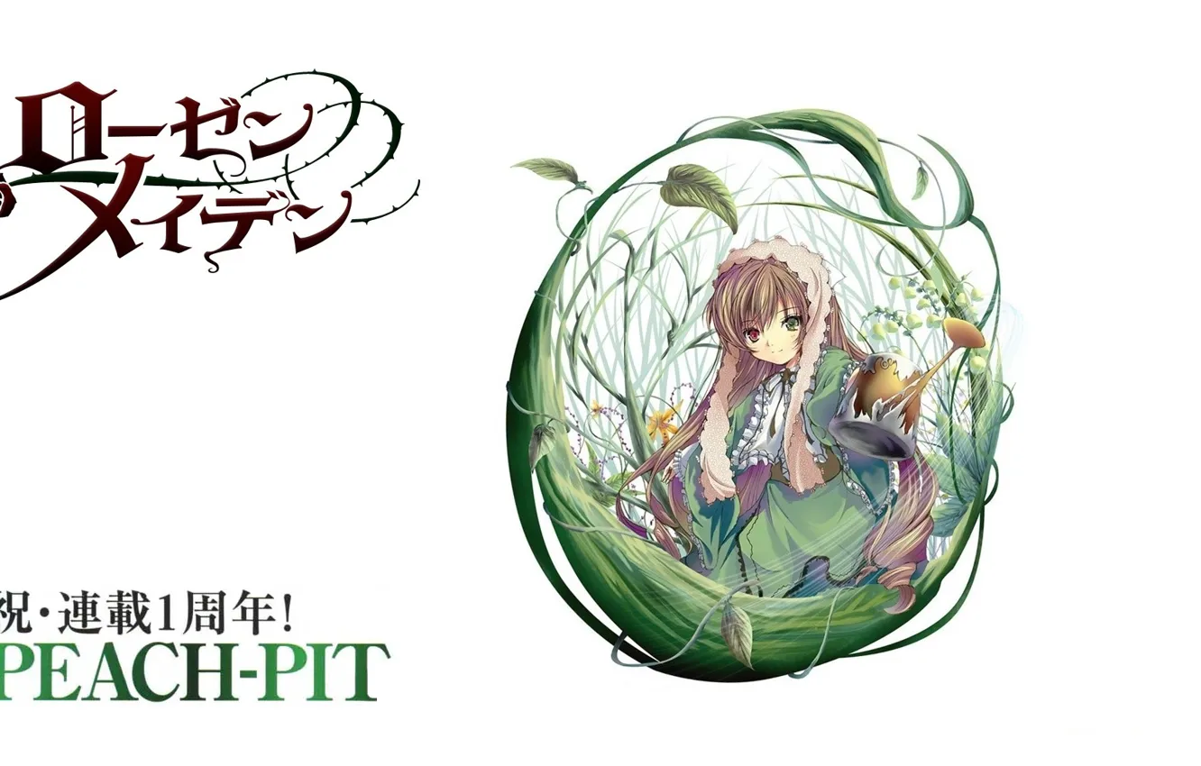 Photo wallpaper grass, doll, white background, lake, rozen maiden, art, different eyes, Rozen maiden