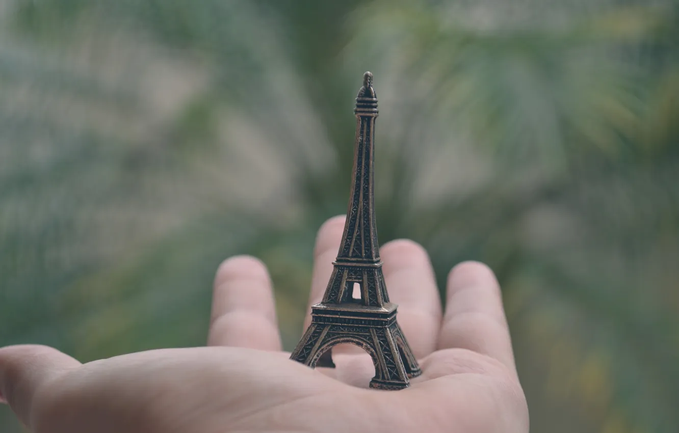 Photo wallpaper hands, Eiffel tower, palm, figures