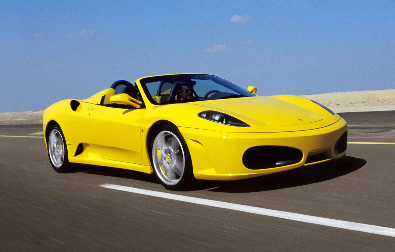Photo wallpaper car, F430, Ferrari, road, yellow, speed, Spider