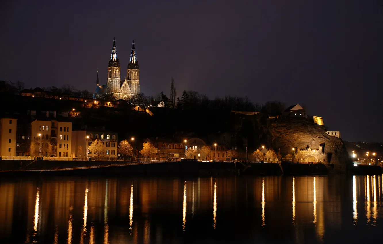 Photo wallpaper night, the city, lights, Prague, Czech Republic