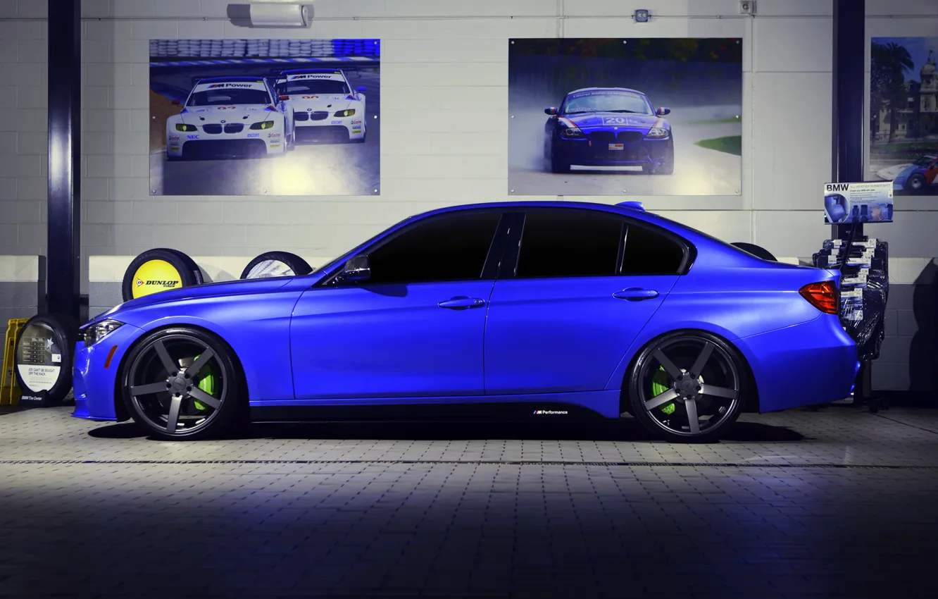 Photo wallpaper BMW, wheels, side, blue, 335i, vossen, f30