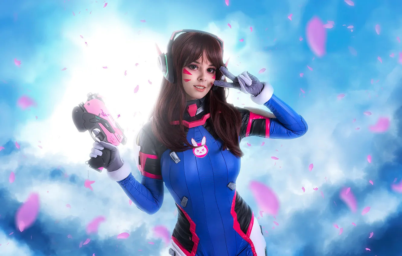 Photo wallpaper colorful, gun, weapon, model, women, cosplay, video game characters, D.Va (Overwatch)