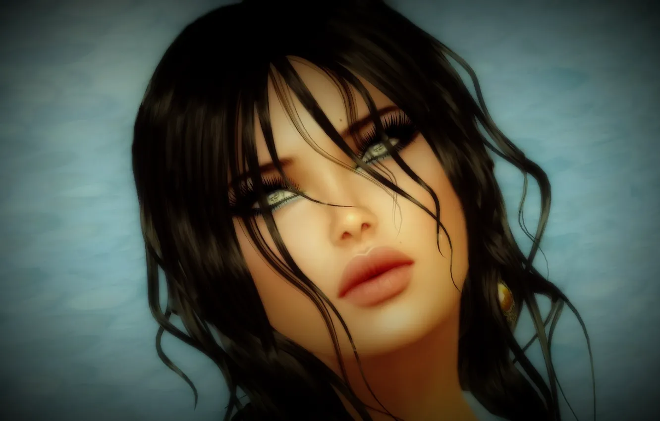 Photo wallpaper look, girl, face, rendering, background, hair