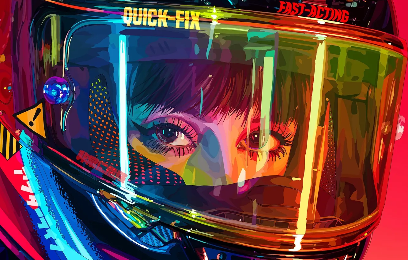 Photo wallpaper eyes, look, face, eyelashes, cyberpunk, eyes, face, look