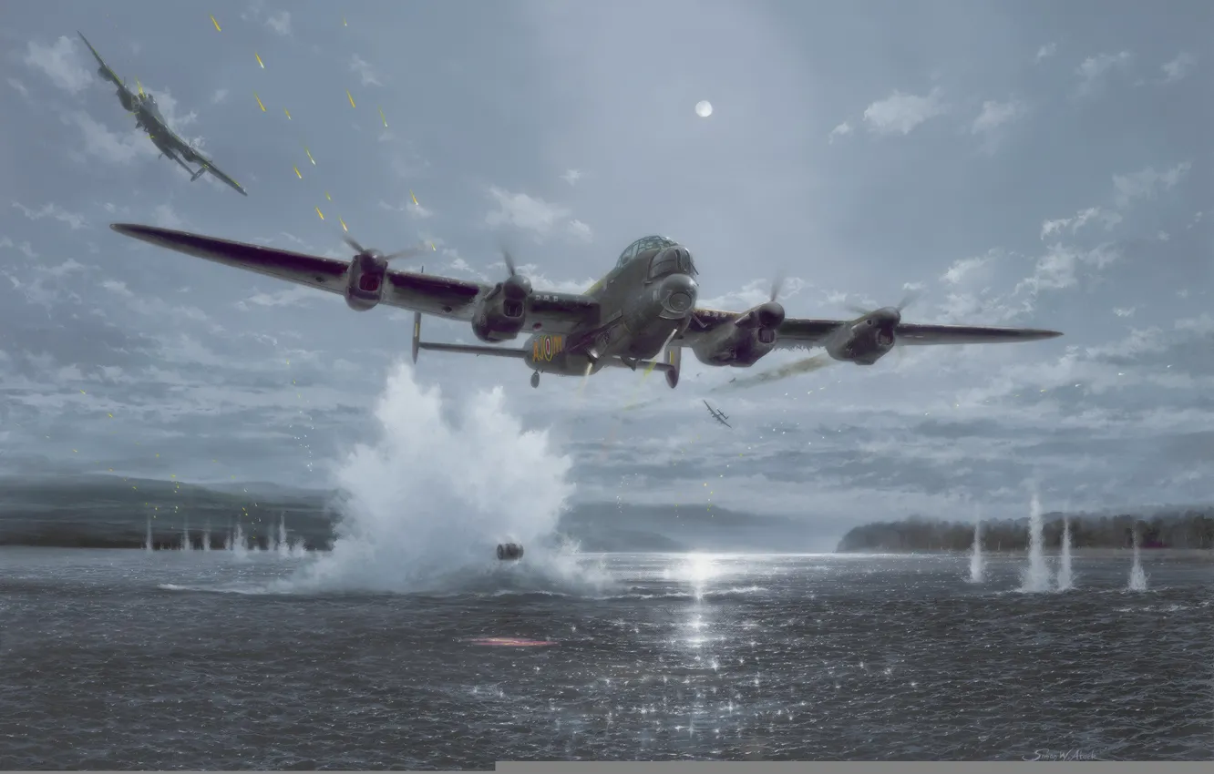 Photo wallpaper war, art, painting, drawing, ww2, british aircraft, lancaster bomber, dambusters