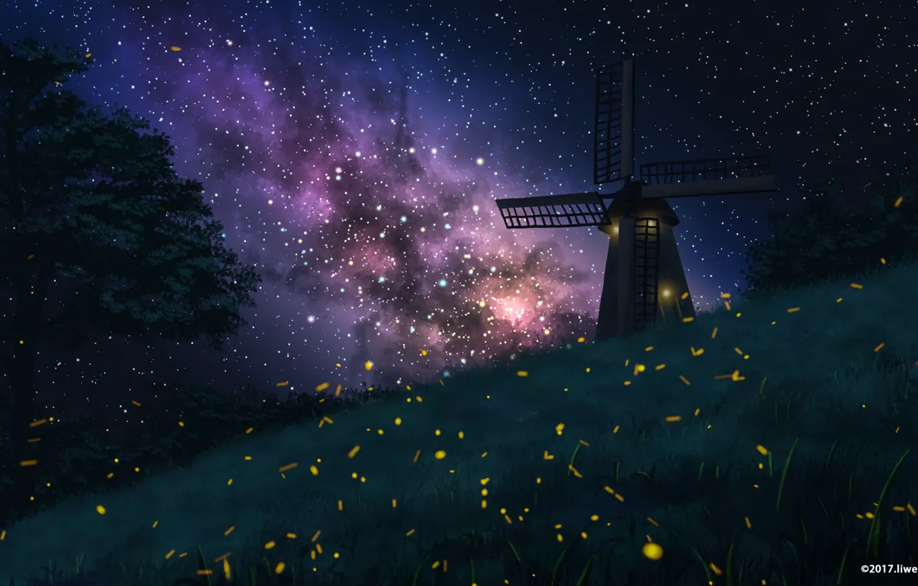 Photo wallpaper the sky, night, nature, mill, the milky way, liwei191