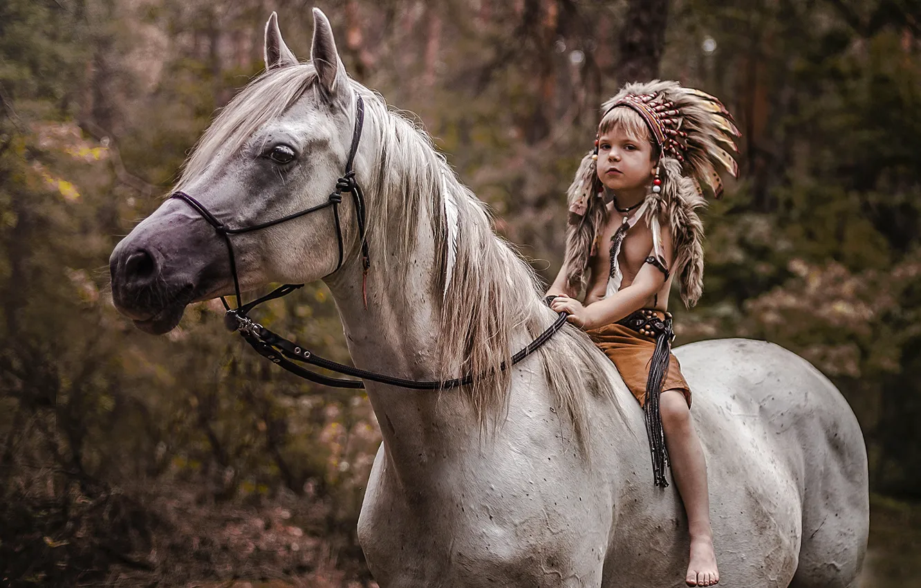 Photo wallpaper mood, horse, boy, Indian