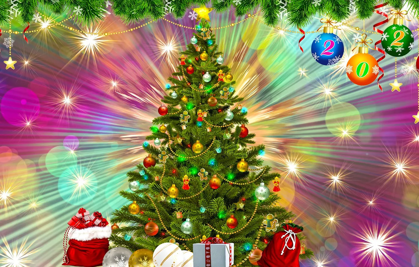 Photo wallpaper Choinka, Bombki, New Year