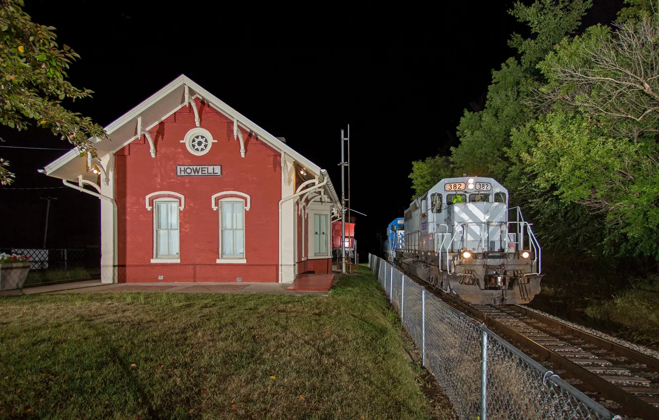 Photo wallpaper night, house, train