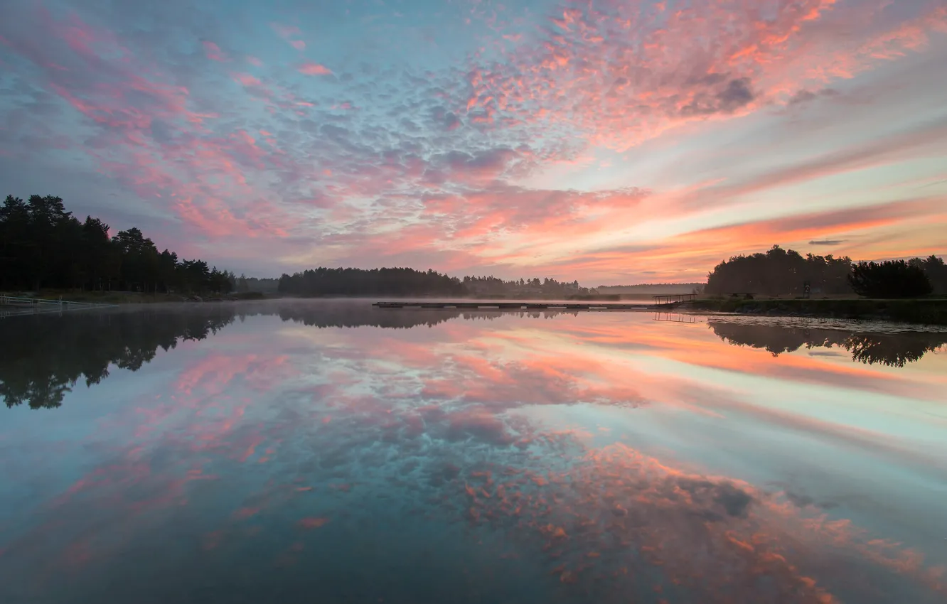 Photo wallpaper autumn, the sky, clouds, lake, Sweden, Karlstad, Skutberget