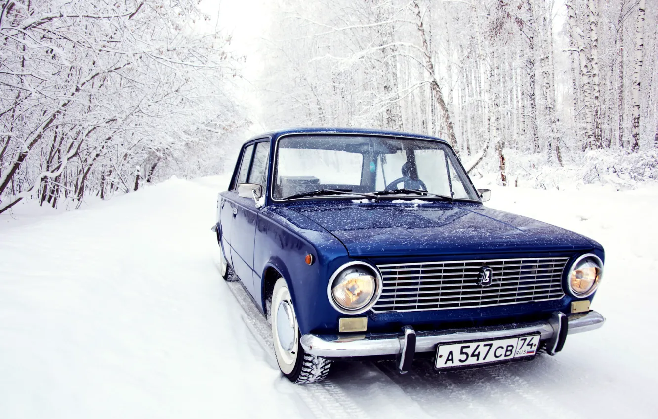 Photo wallpaper winter, forest, snow, penny, blue, Lada, Lada, 2101