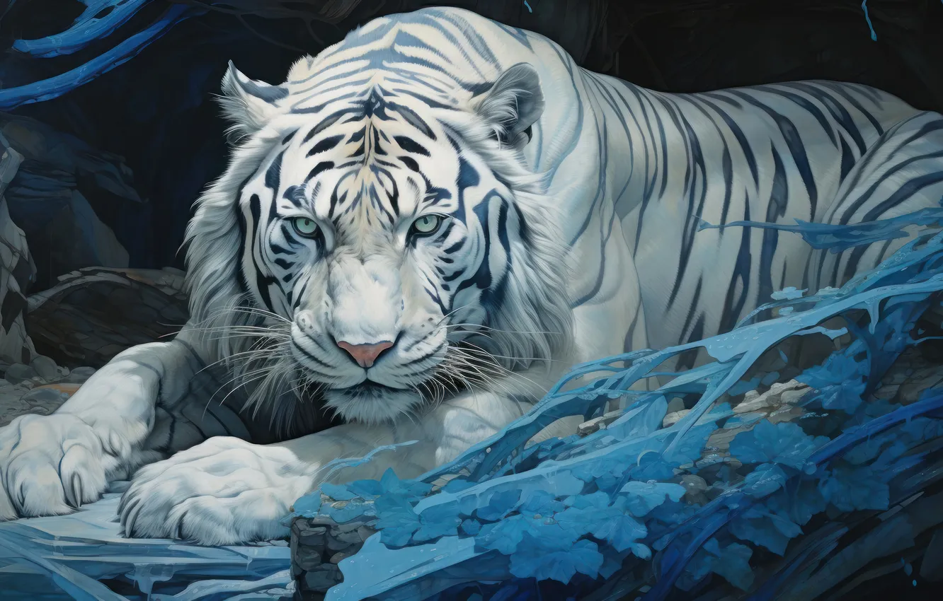Photo wallpaper digital, animal, white tiger, AI Generated