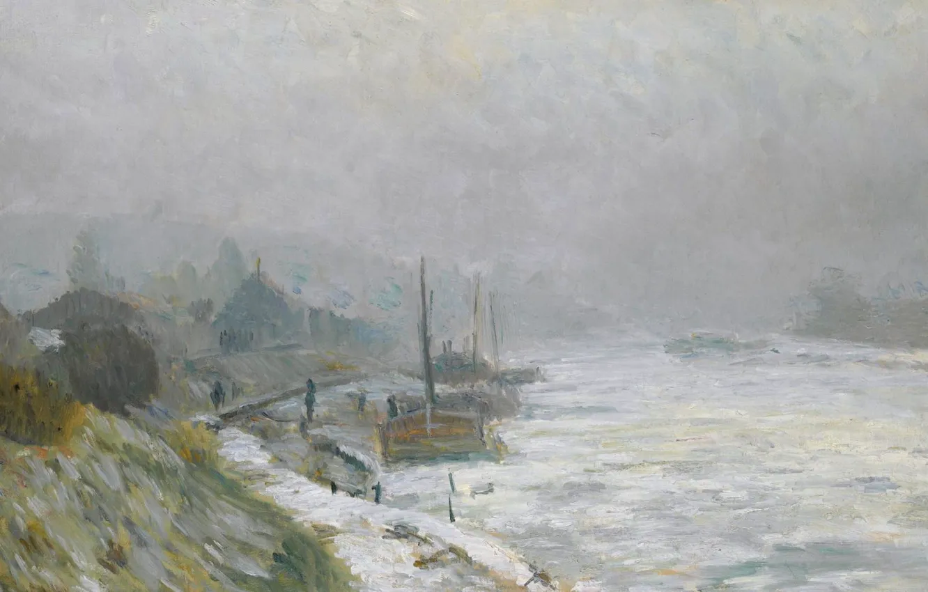 Photo wallpaper landscape, river, picture, Albert Charles Lebar, Albert Lebourg, Hay In The Winter