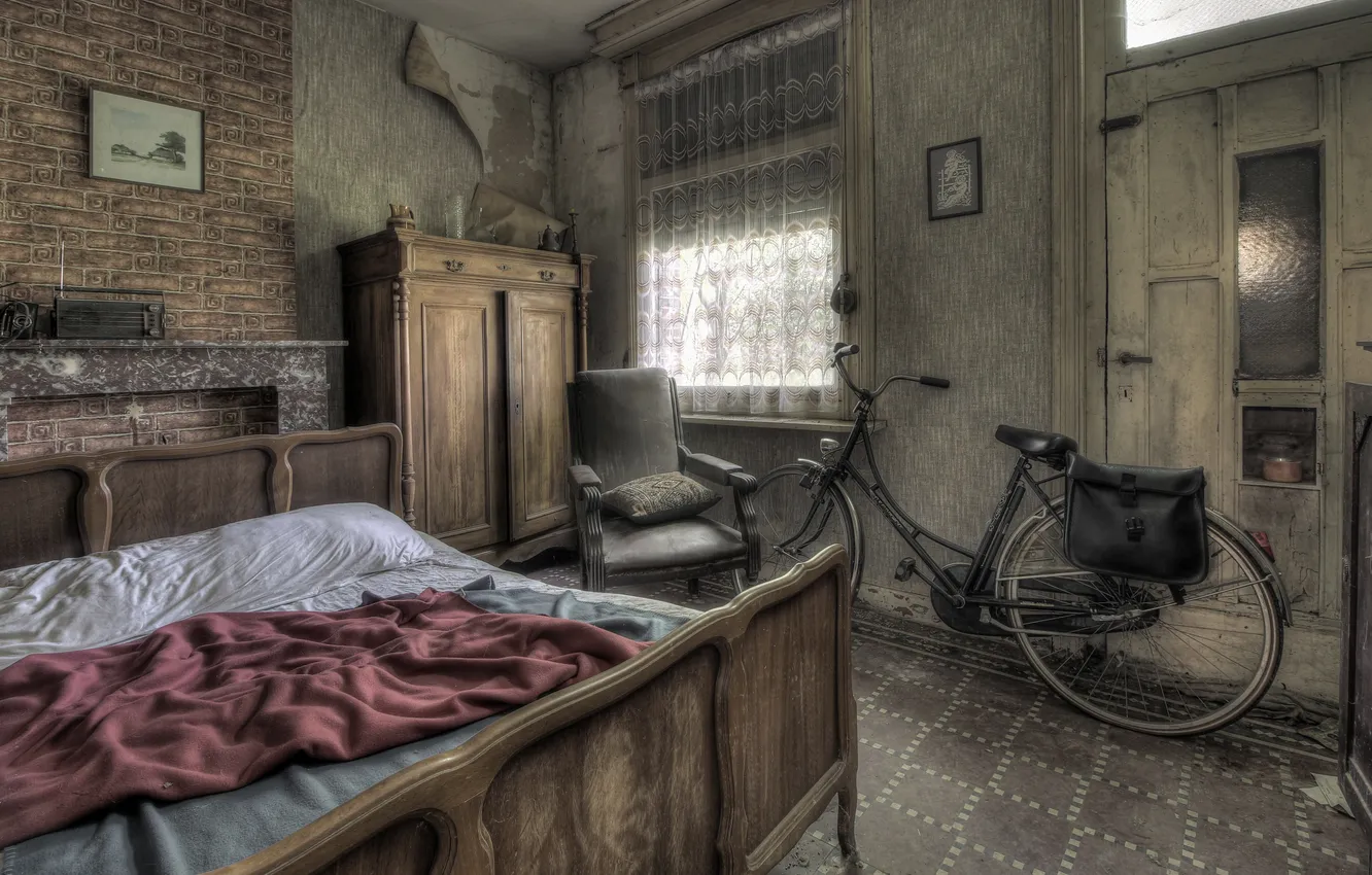 Photo wallpaper bike, room, bed