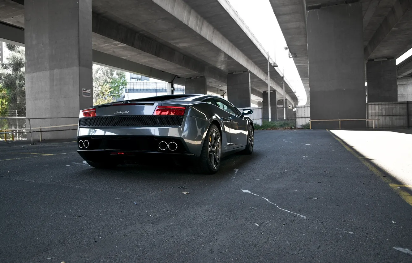 Photo wallpaper grey, columns, Parking, gallardo, lamborghini, rear view, grey, Lamborghini