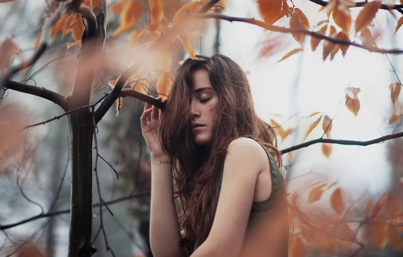 Photo wallpaper autumn, leaves, portrait, bokeh