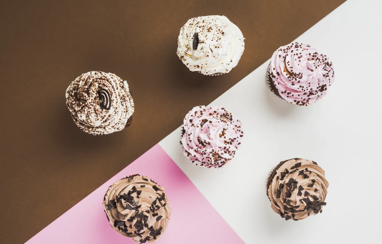 Photo wallpaper background, chocolate, cream, dessert, cupcakes