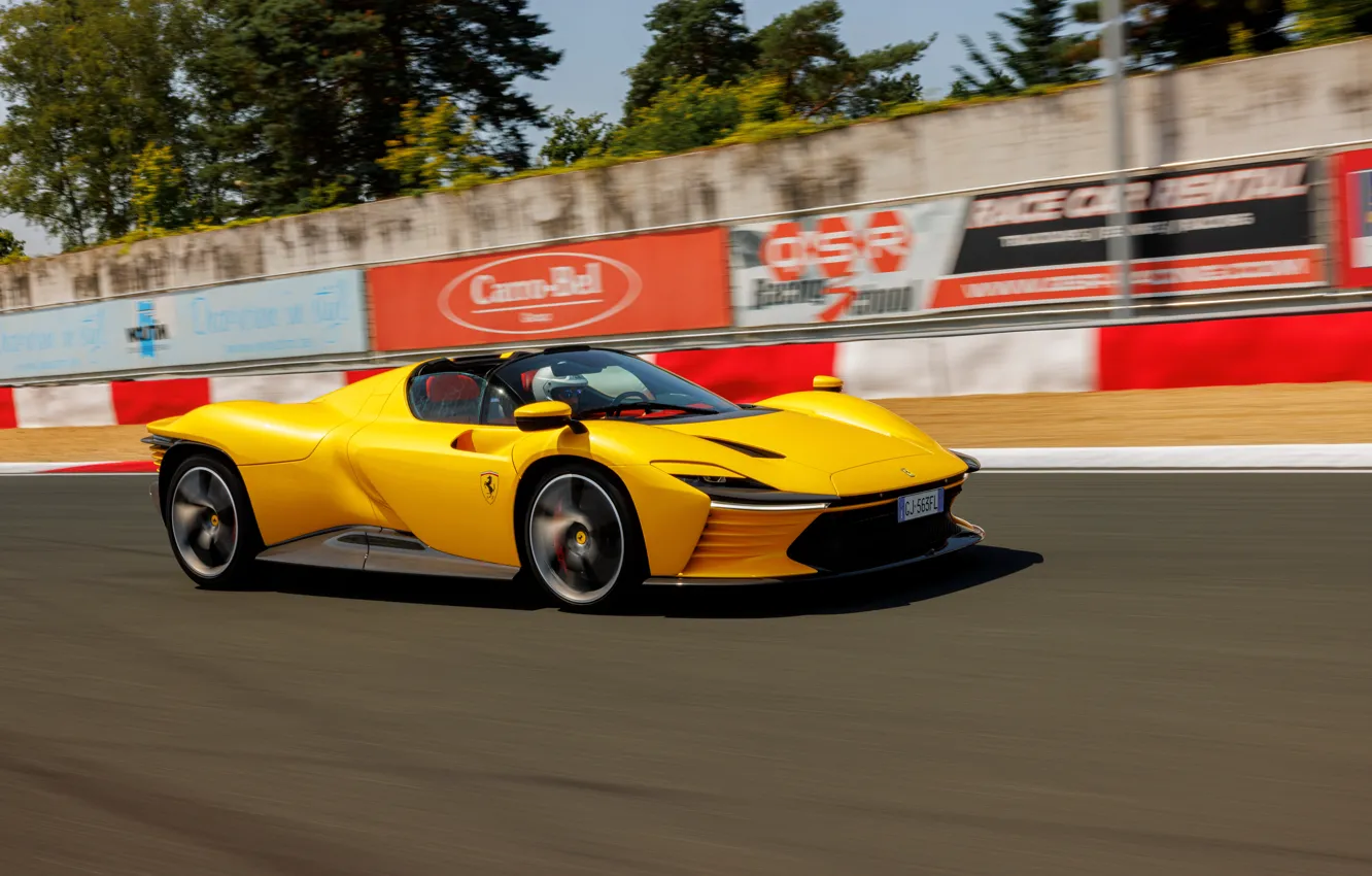 Photo wallpaper speed, track, Ferrari, supercar, supercar, Ferrari, yellow, speed
