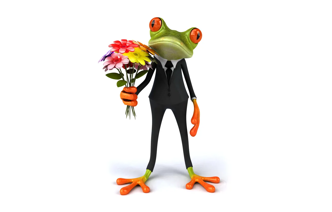 Photo wallpaper frog, frog, flowers, funny, elegant